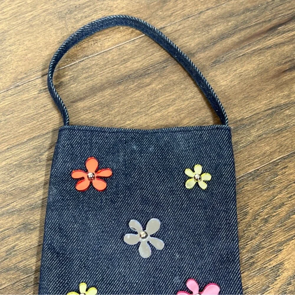 VINTAGE SAKS FIFTH AVENUE Italian Wristlet Denim Blue Mirrored Floral Sequin EUC